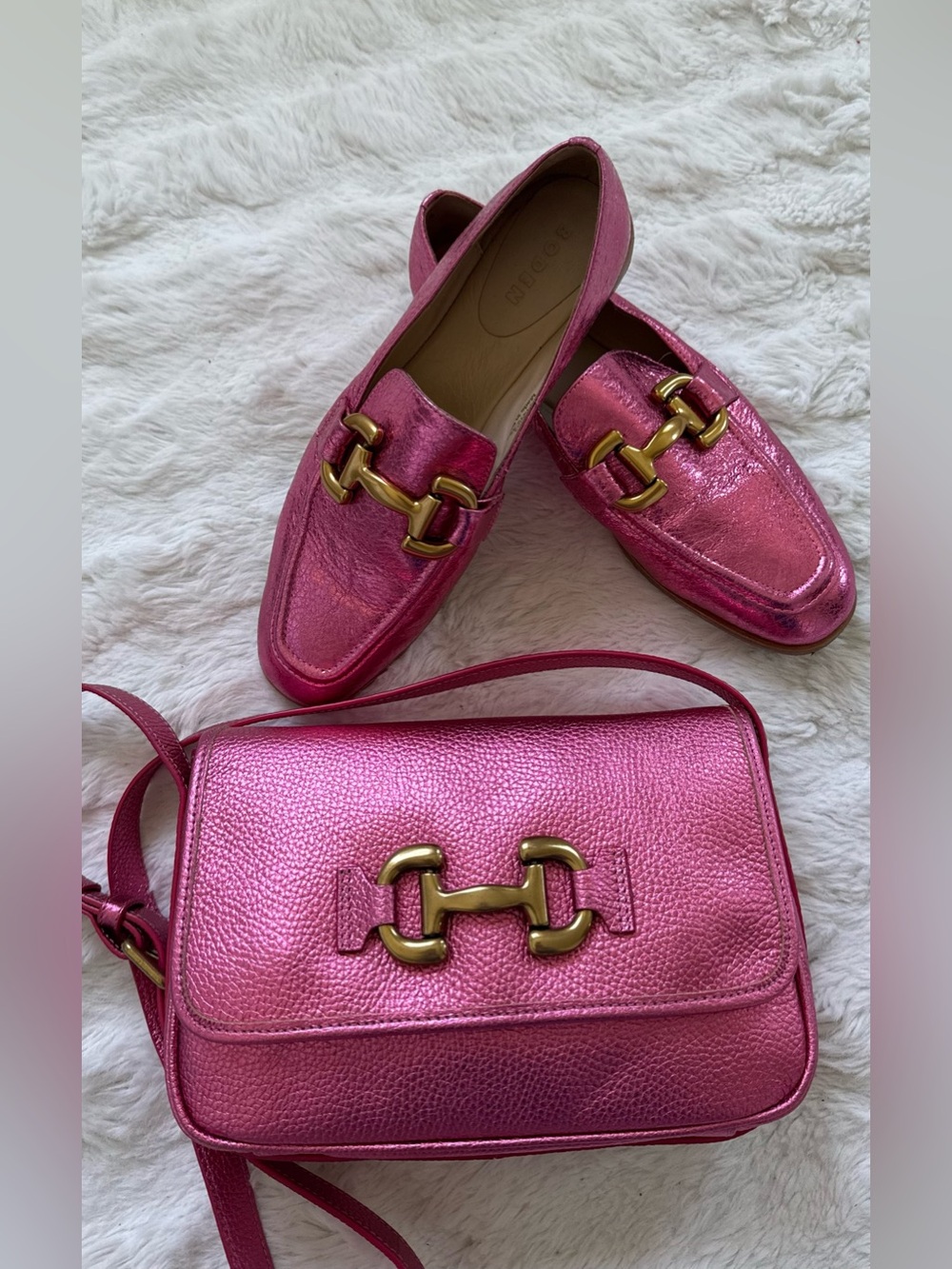 Boden Metallic Pink Leather Iris Snaffle Loafers